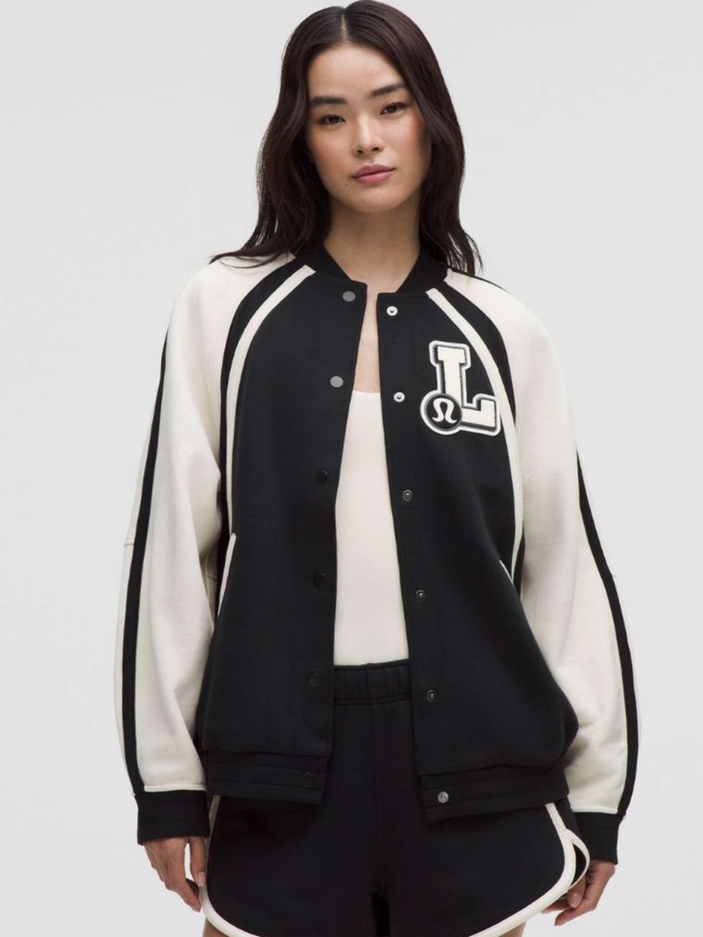 lululemon athletica Black & Light Ivory Varsity Jacket